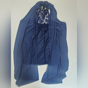 Weavers Cardigan Vest Womens Navy Blue Lace Back Open Front Layered Lagenlook